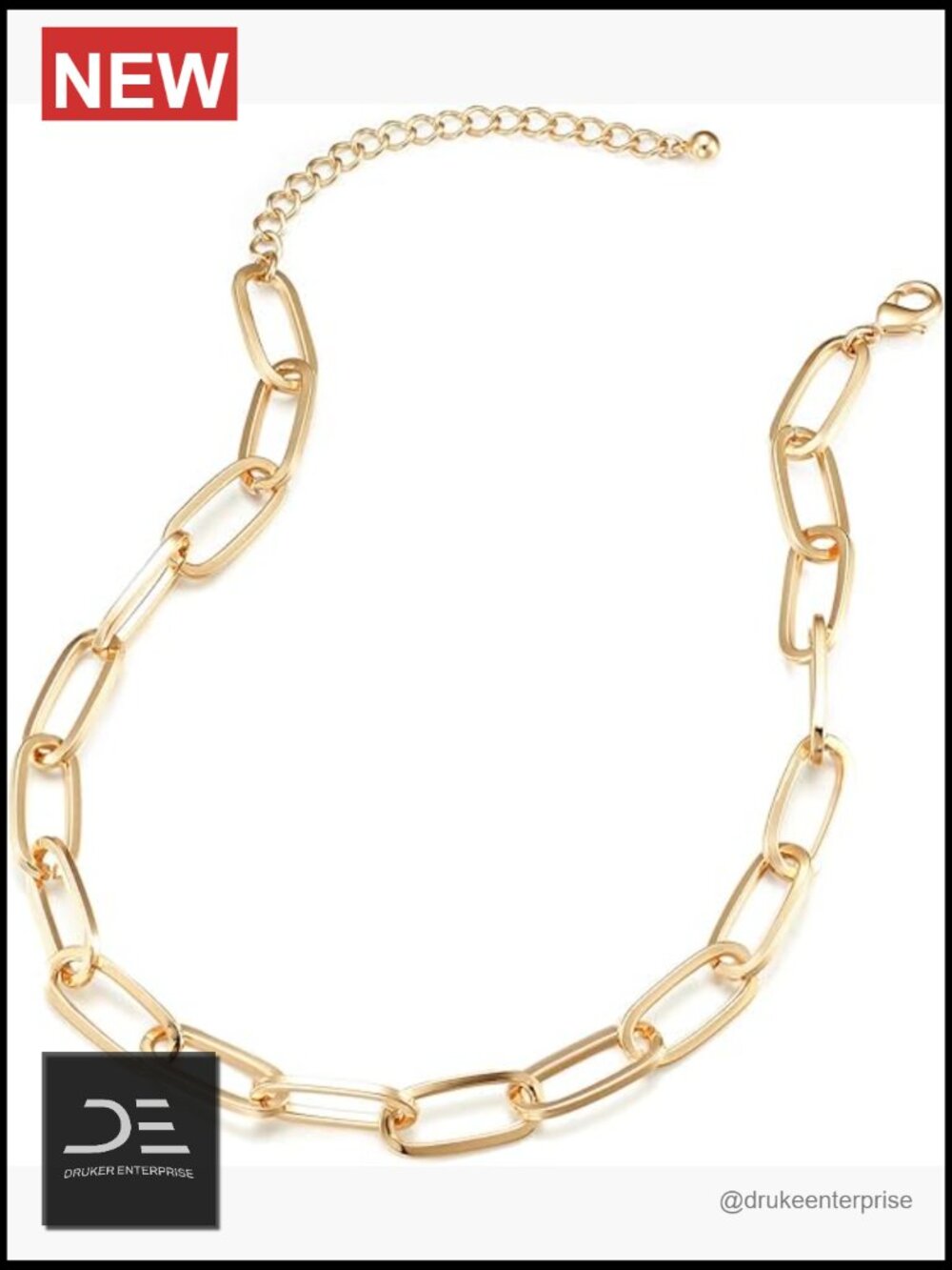 Gold Plated Stainless Steel Chain Necklace and Bracelet Set, Choker Length